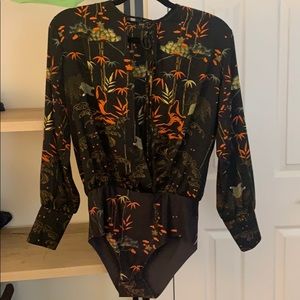 Kimono print wrap front bodysuit
